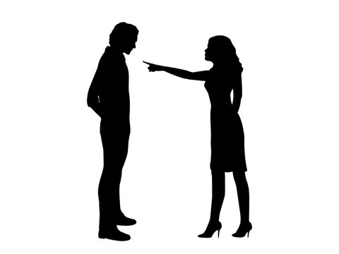 Silhouette of woman blaming man