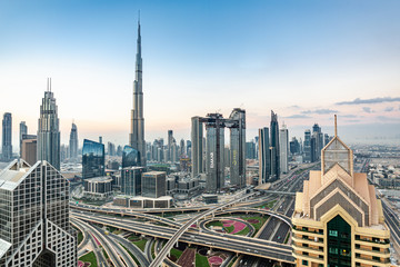 Fototapeta na wymiar sunrise view over Dubai Downtown skyline