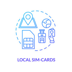 Local sim-card blue concept icon. Mobile operator. Internet tariff for phone. International connection. 4g microchip. Roaming idea thin line illustration. Vector isolated outline RGB color drawing