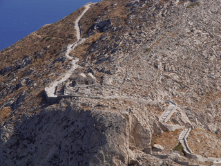 Panoramic view of Mount Mesa Vouno on Santorini island, Greece.