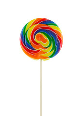 single colorful lollipop isolated on white background