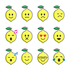 Lemon smile emoticon cartoon set character. Different moods lemon Fruits vector color collection