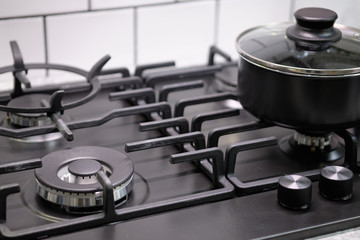 Kitchen modern gas black stove.