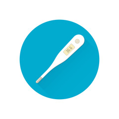 Electronic thermometer flat icon, medical thermometer Illustration on round blue background