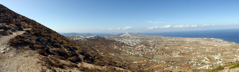 Fototapeta na wymiar Panoramic view of Santorini island from the top of Mesa Vouno Mountain.
