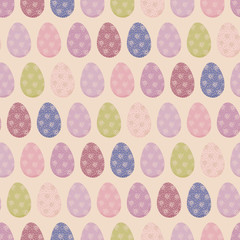 Rows of pastel colored easter eggs seamless vector pattern. Seasonal springtime holiday background. Traditional folk craft. Great for gift wrapping paper, packaging, cards and fabrics.