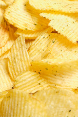 A vertical stack of grooved chips.