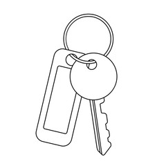 Trinket and key on the ring. Vector illustration isolated on a white background. Linear style. Logo. Sign of safety and protection.
