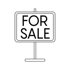 Information plate for sale of home and other real estate. Vector illustration in a linear style isolated on white background.