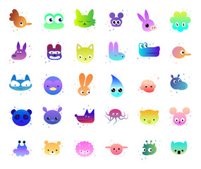 Cute kawaii animals collection set on white background