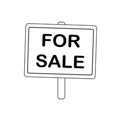 Information plate for sale of home and other real estate. Vector illustration in a linear style isolated on white background.