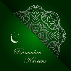 Ramadan Kareem greeting card template with mandala geometric pattern.