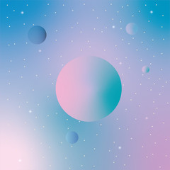 Blue gradient Galaxy, with stars and planets