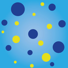 Blue background with yellow and dark blue circles