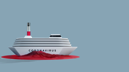 Obraz premium Illustration for news with people infected with coronavirus on cruise liners. 3D render of a ship with sick passengers coronavirus from China - 2019-nCoV or COVID-19. Poster