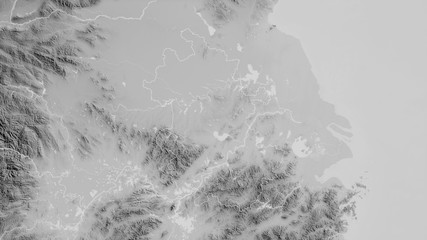 Anhui, China - outlined. Grayscale