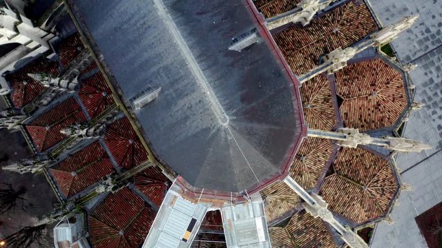 Bordeaux Gothic Cathedral roof in France, dedicated to St. Andrew, Aerial top view rotating reveal shot