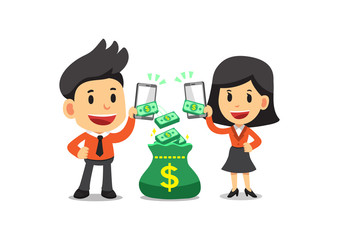 Business concept business people using smartphones to earn money for design.