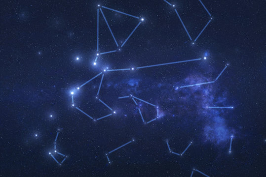 Multiple Constellations in outer space. Starry sky with constellation lines. Elements of this image were furnished by NASA 