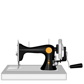 Rare sewing machine with manual drive - vector illustration. They're going against a white background.