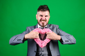 Spread love around. Happy in love. Romantic macho flirting. Happy valentines day. Hipster hold...