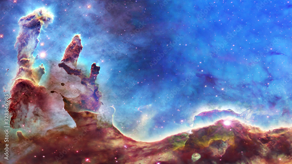 Wall mural pillars of creation and space dust in deep space. . elements of this image were furnished by nasa