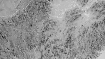 Hunan, China - outlined. Grayscale