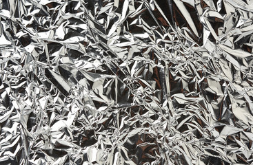 texture of shiny crumpled piece of gray foil, packaging material