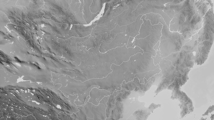 Nei Mongol, China - outlined. Grayscale