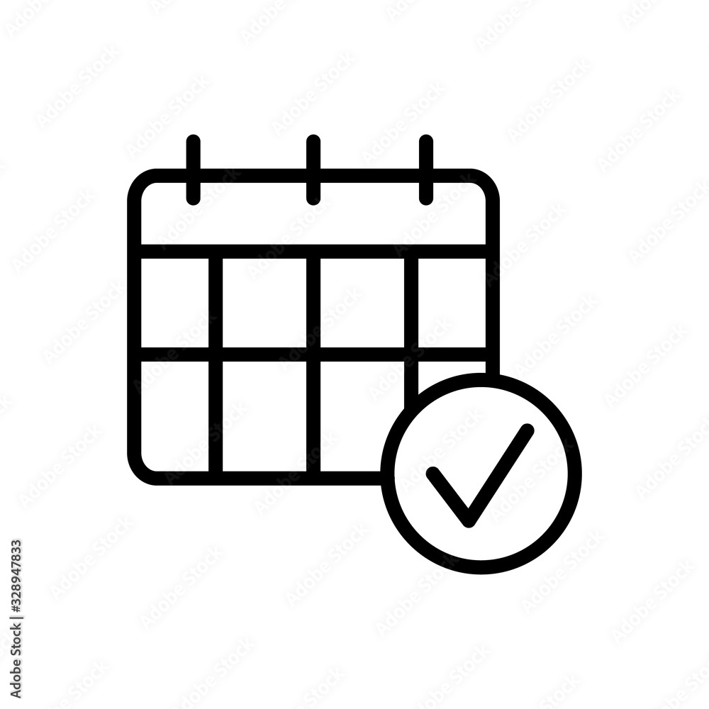 Poster calendar, check mark icon. simple line, outline vector elements of success for ui and ux, website or