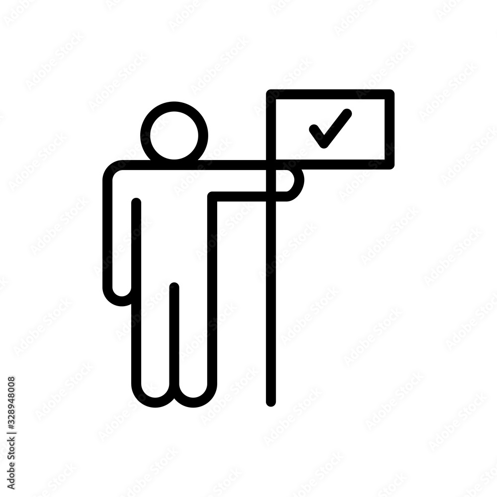 Poster man, flag, check mark icon. simple line, outline vector elements of success for ui and ux, website o