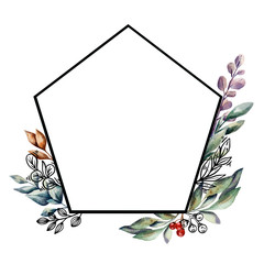 Watercolor floral border frame. Botanical illustration.