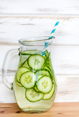 Infused Water with Fresh Organic Lemon and Cucumber