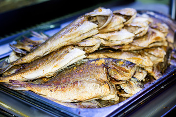 Grilled  Fish in a Restaurant .Sea Food 