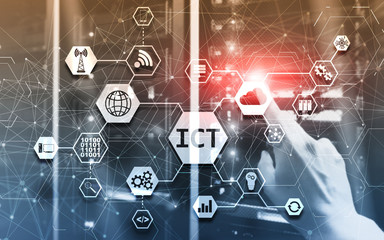 Information and Communications Technology Project 2020. Supercomputer Blurred Background.