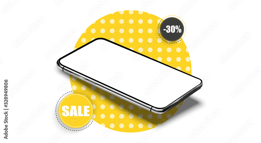 Poster modern color and geometric pattern. sale banner design template on the background of the mobile phon