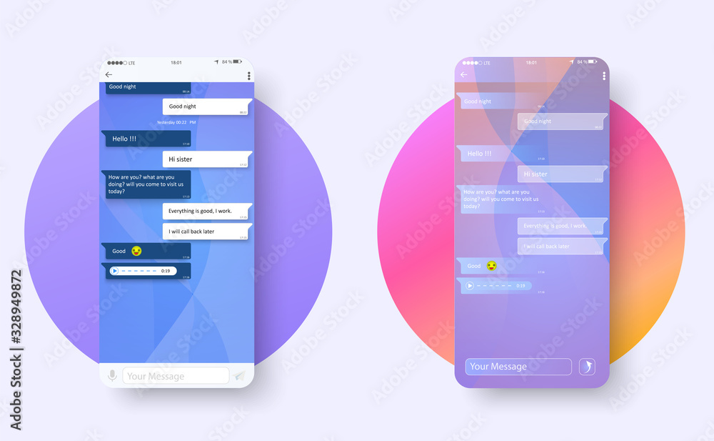 Poster modern chat. flat ui. messenger chat app template composition with mockup images. vector ui, ux, kit