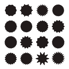 Black stickers isolated set collection. Vector flat graphic design cartoon illustration