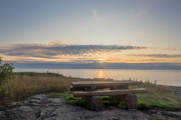 North Shore Lake Superior Picnic Table Morning