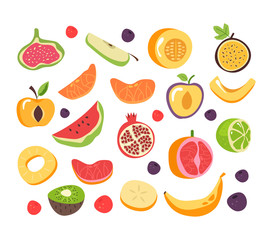Slice cut fruit isolated set collection. Vector flat graphic design cartoon illustration
