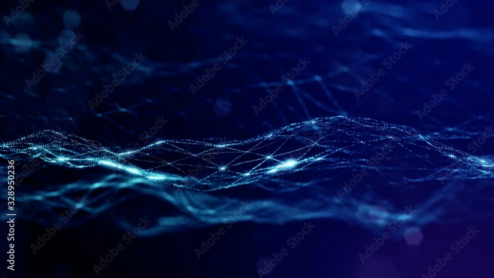 Aufkleber looped blue animated abstract sci-fi background with wavy glow particles like micro world, cosmic sp