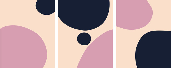 Minimalist organic shapes design, flat art postcard,nordic scandinavian design,poster set blush and pink pastel colors