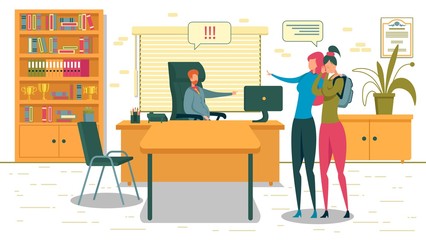 Girl Student and Mother Standing at Deans Office.