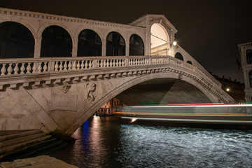 Rialto Bridge from Canal Grande at Night, Venice/Italy