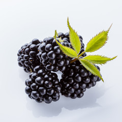 juicy blackberries on a white acrylic background