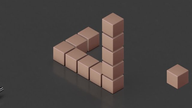 3D animation of the construction of an impossible triangle, its appearance and connection with bolts. Optical illusion, the mystery, the phenomenon of surface plots.