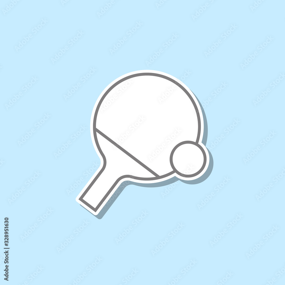 Poster ping pong table tennis paddle with ball sticker icon. simple thin line, outline vector of web icons 
