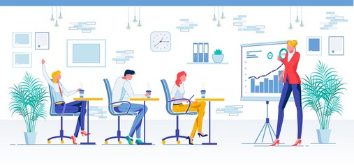 Trainees Brainstorming in Office with Woman Tutor