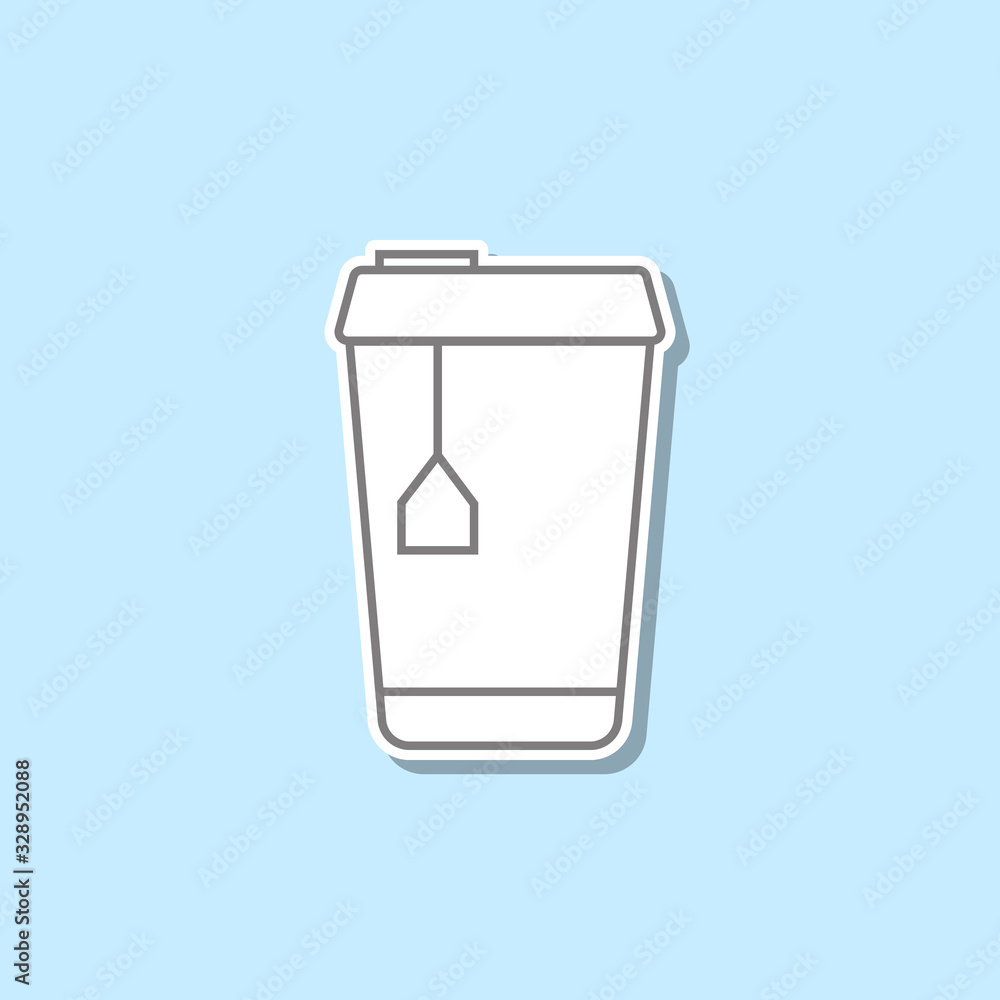 Poster paper mug with hot tea inside sticker icon. simple thin line, outline vector of web icons for ui and