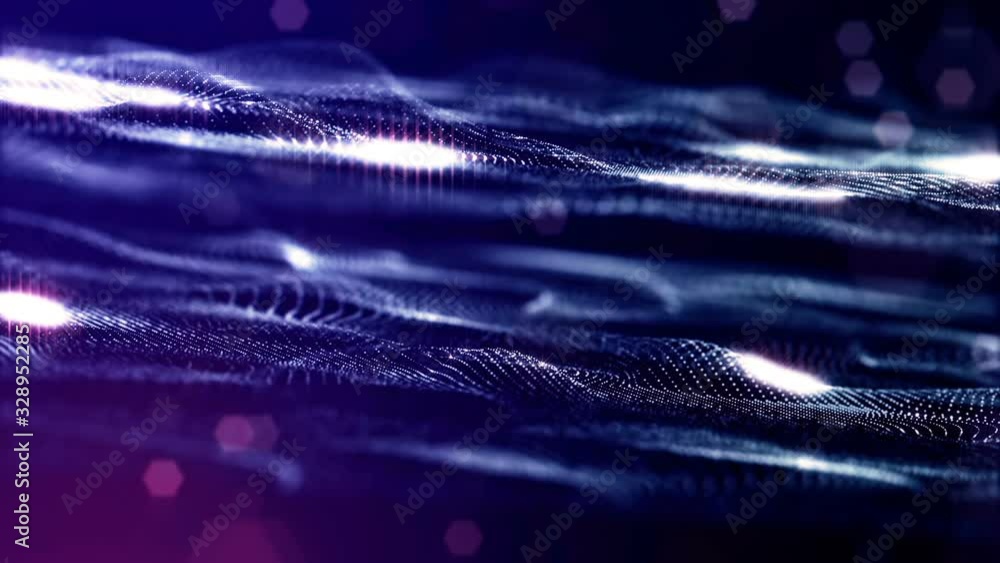 Aufkleber looped blue animated abstract sci-fi background with wavy glow particles like micro world, cosmic sp
